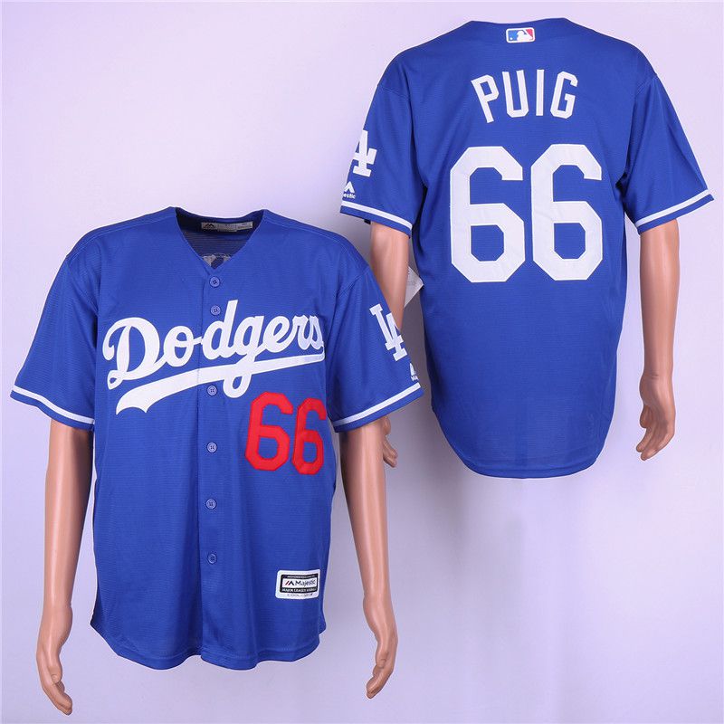 Men Los Angeles Dodgers #66 Puig Blue Game Team mark MLB Jerseys->los angeles dodgers->MLB Jersey